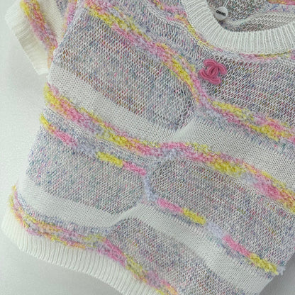 CC 26S Short-sleeve Knit Cream Multicolour Wool Nylon Cashmere 349002