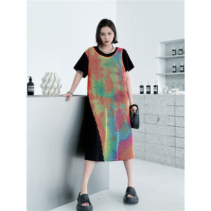 Rainbow Color Block Two Piece Loose A Line Dress