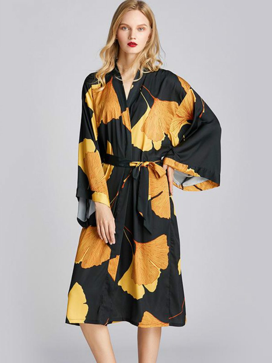 New Style Pajamas Women'S Spring And Summer Nightgown Medium Length Plus Size Bathrobe Morning Gown Household Clothes