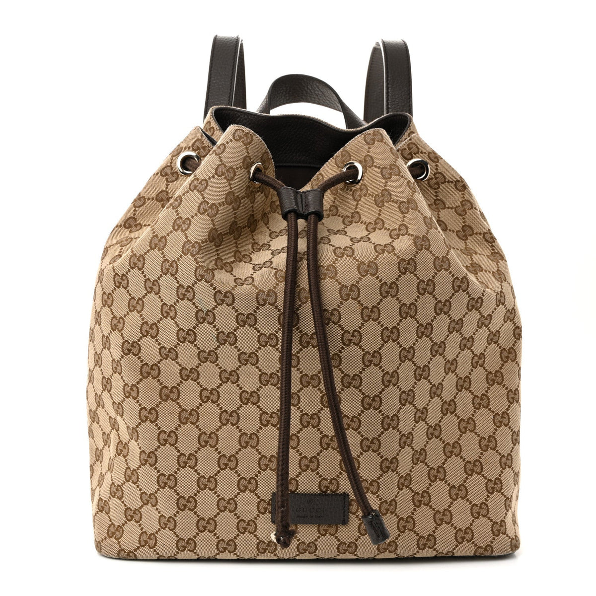 Monogram Dollar Calfskin O Drawstring Backpack Beige Ebony Testa di Moro Dark Chocolate