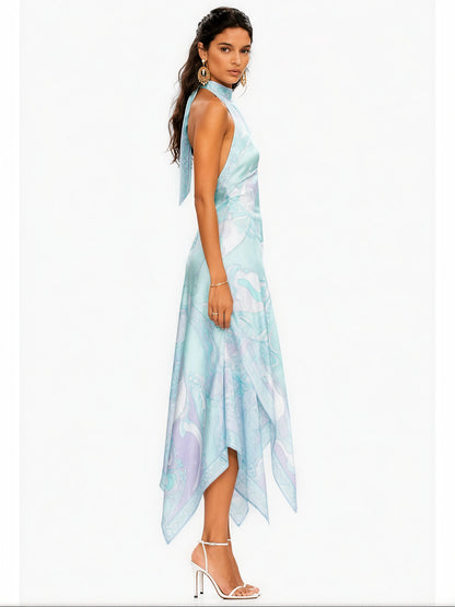 Elodie Printed Satin Halter Maxi Skirt Set