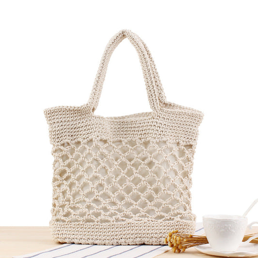 Crochet Market Bag Solid Color Cotton Woven Bag