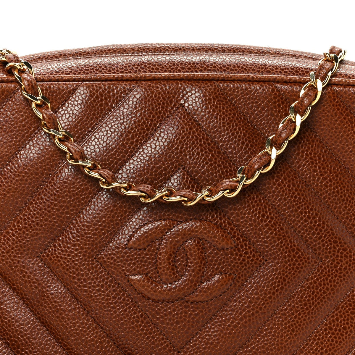 Caviar Chevron Quilted Tassel Camera Case Brown