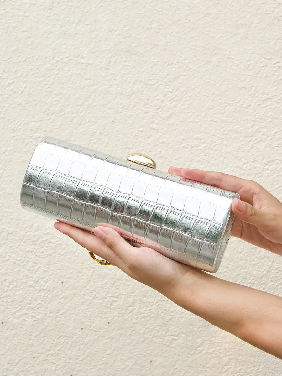Seraphina Crocodile-embossed Cylindrical Clutch