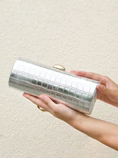 Seraphina Crocodile-embossed Cylindrical Clutch