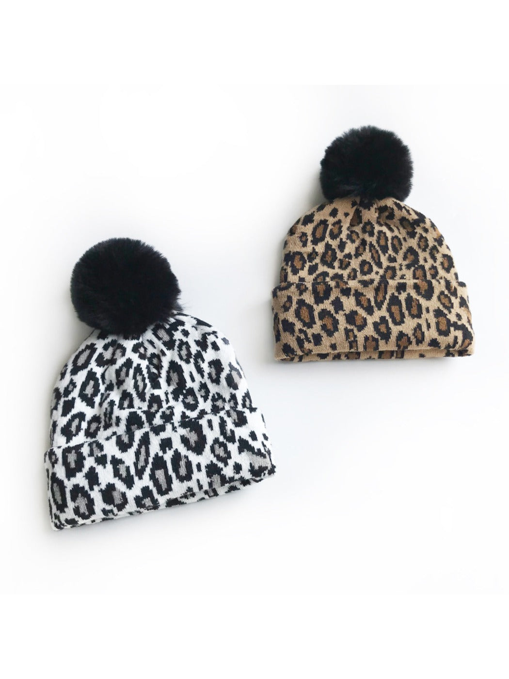 Haila - Leopard Knitted Beanie with Pompom