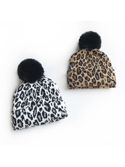 Haila - Leopard Knitted Beanie with Pompom