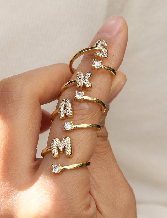 Letters AâZ Sparkling Zircon Adjustable Ring