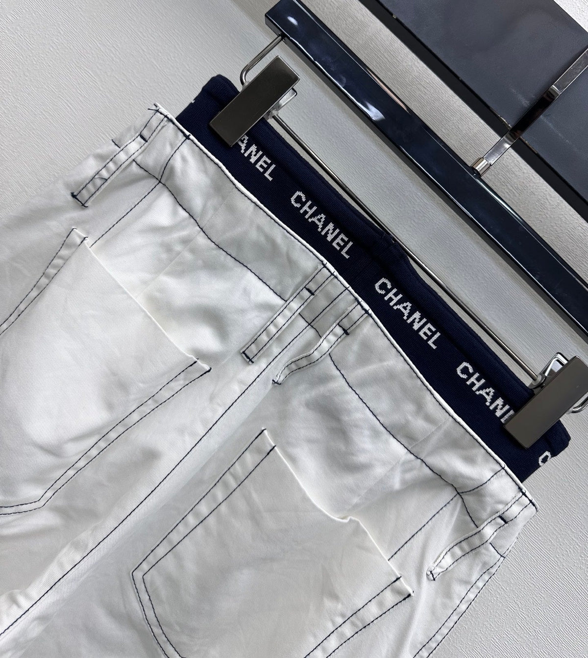 CC Drawstring Webbing Trousers White Cotton Tencel 350186