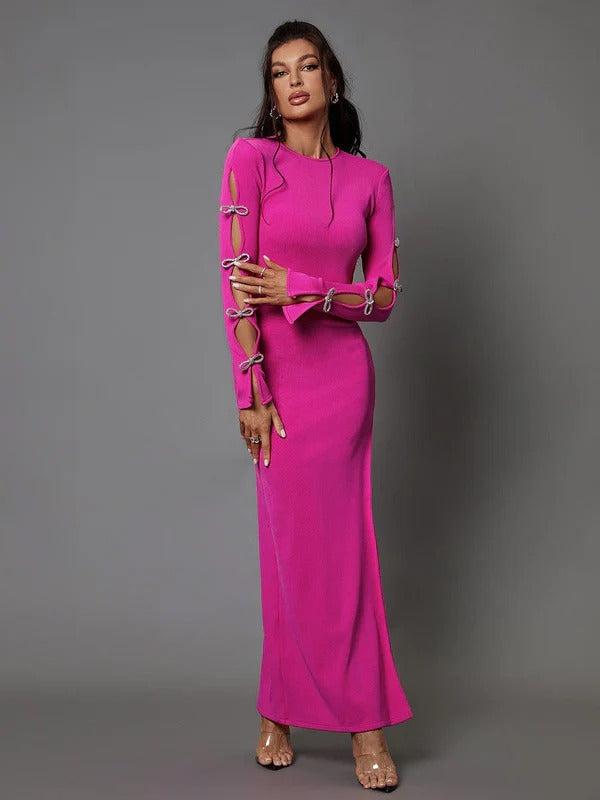Calantha Crystal Bow Cutout Bandage Dress