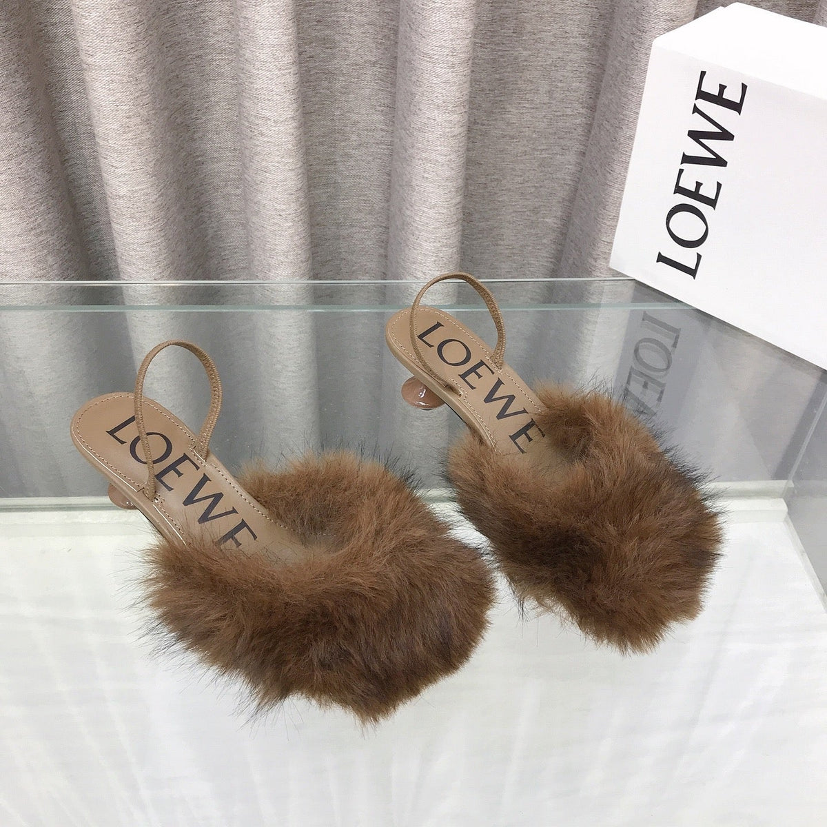 Loewe 25SS Fur-lined Mule 60 Brown in Fox Fur 597436
