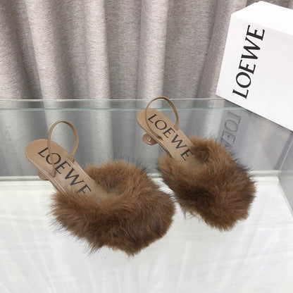 Loewe 25SS Fur-lined Mule 60 Brown in Fox Fur 597436