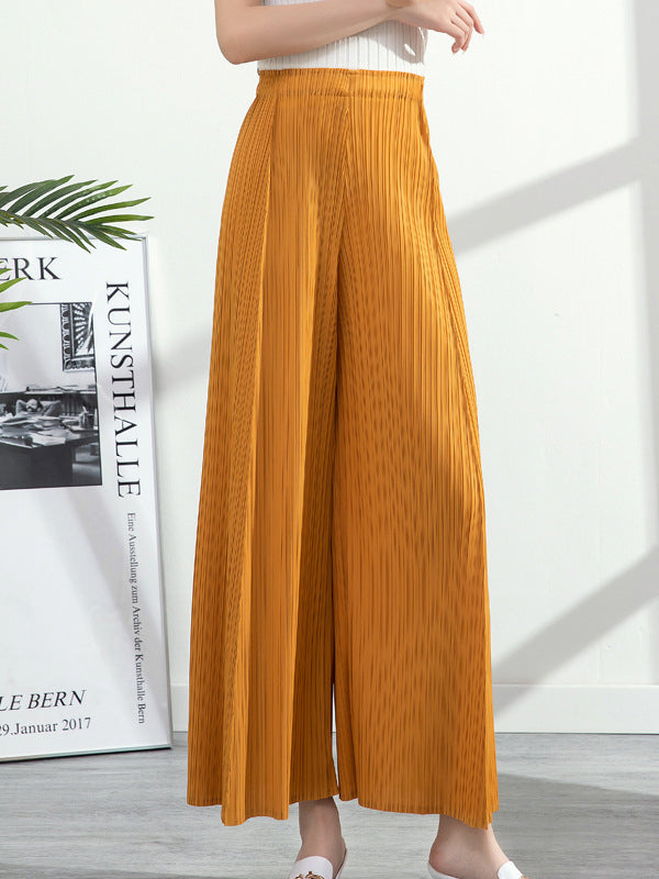 Simple Loose Wide Leg Pleated Solid Color Casual Pants Bottoms