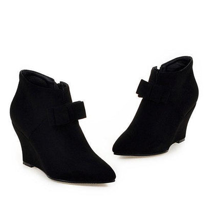 Big Size Butterfly Knot Wedge Heel Zipper Platform Ankle Boots