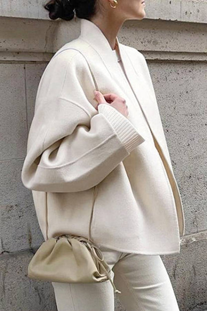 Stand-up collar short loose wool coat
