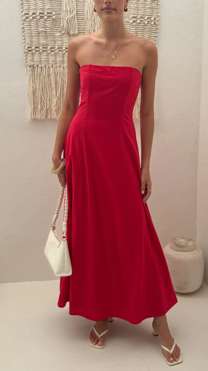 Astrid Strapless Maxi Dress - Red