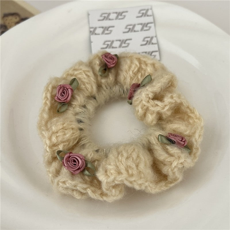 3D Flower Embellished Yarn Hair Tie