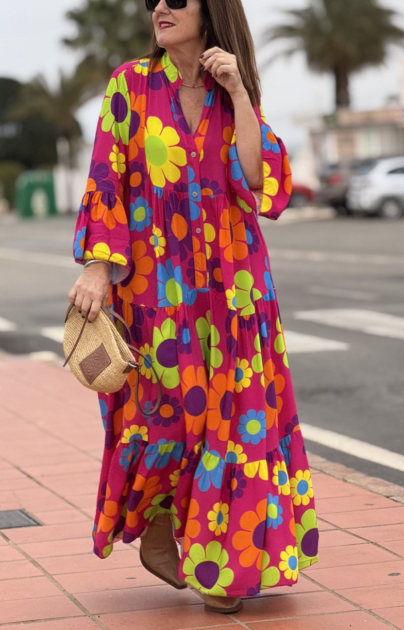 Pink babydoll dress with daisy print