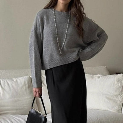 Winter Thick Round Neck Solid Color Crop Sweater
