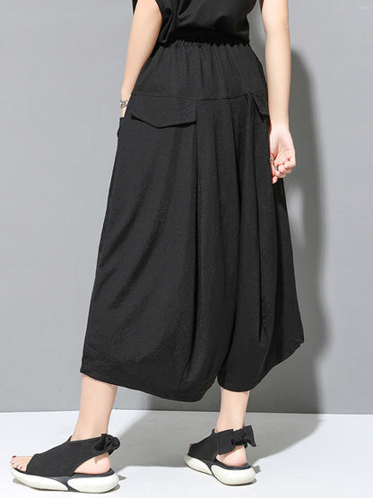 Simple Loose Wide Leg Solid Color Casual Three-Quarter Pants Bottoms