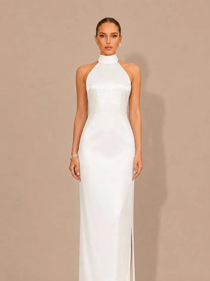Selene Halter-Neck Beaded-Back Maxi Dress