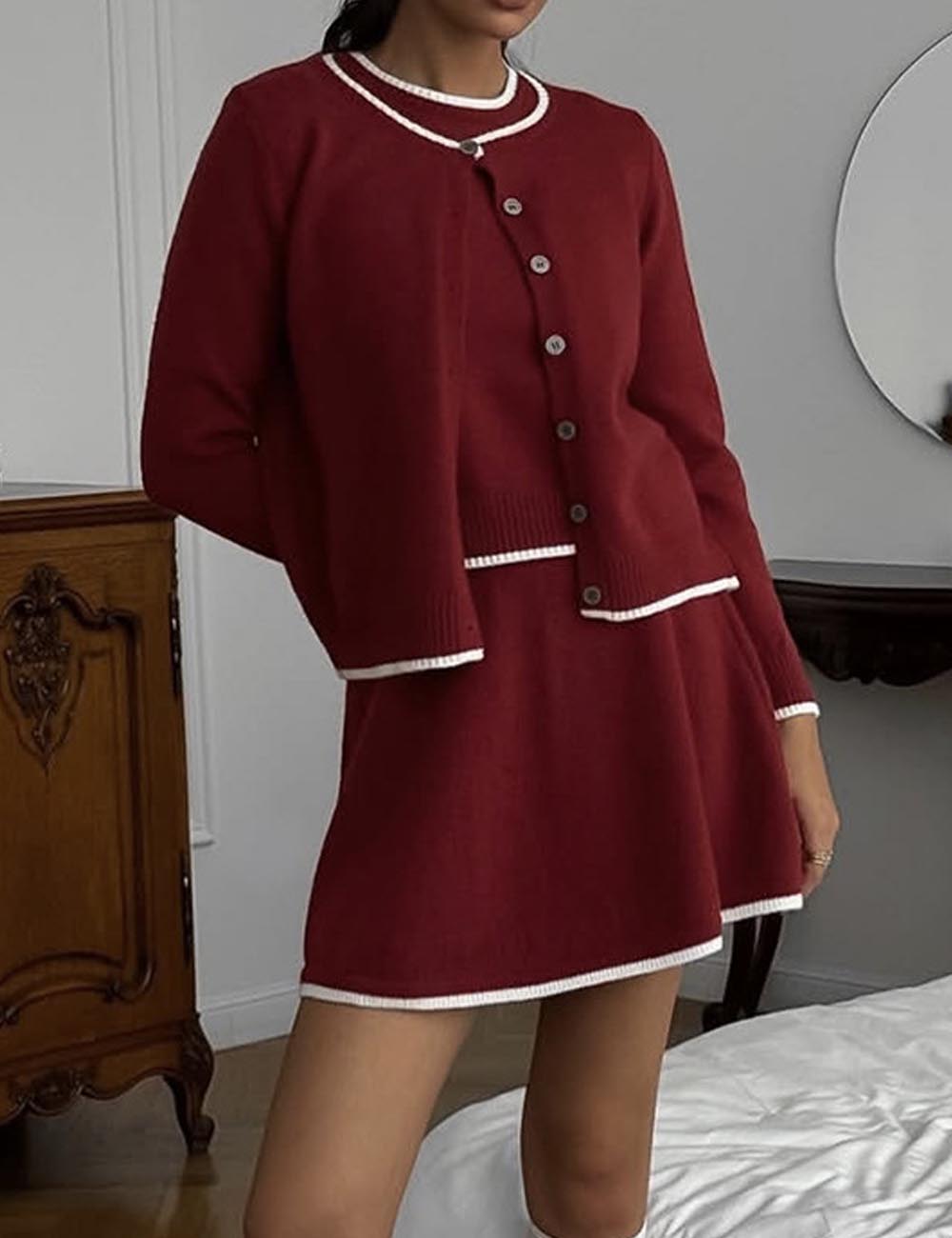 3-Piece Color Contrast Trim Knit Outfit Set