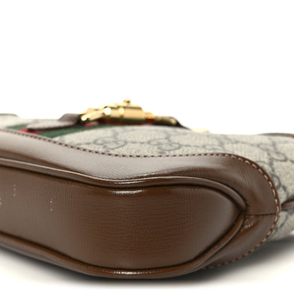GG Supreme Monogram Azalea Calfskin Web Mini Jackie 1961 Hobo Beige Ebony Brown Sugar