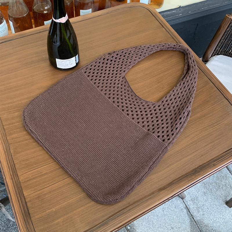 Crochet Tote Bag Women's Shoulder Bag With Mesh