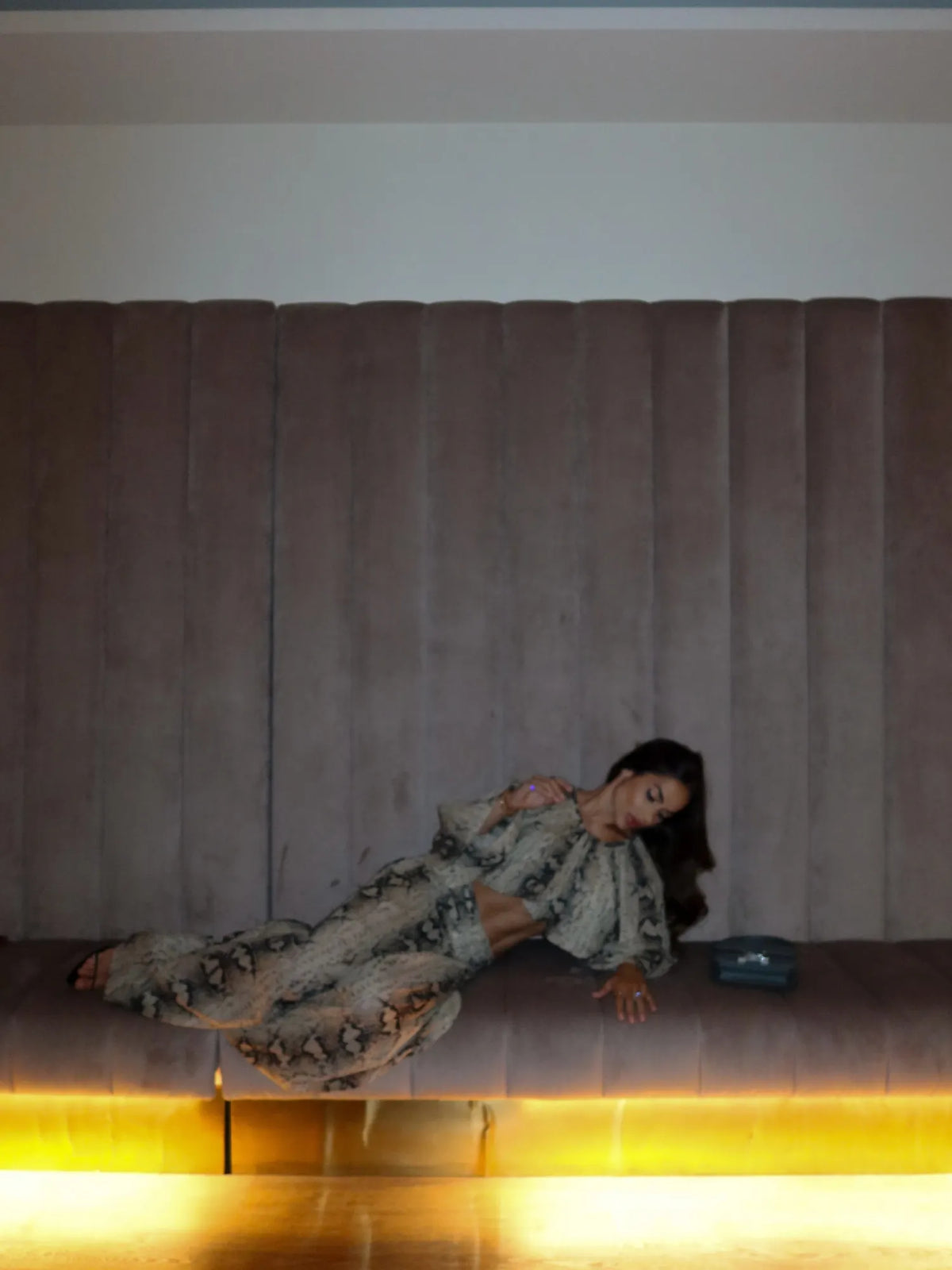 Annabel Snake-print Lantern-sleeve Top and Trousers Set