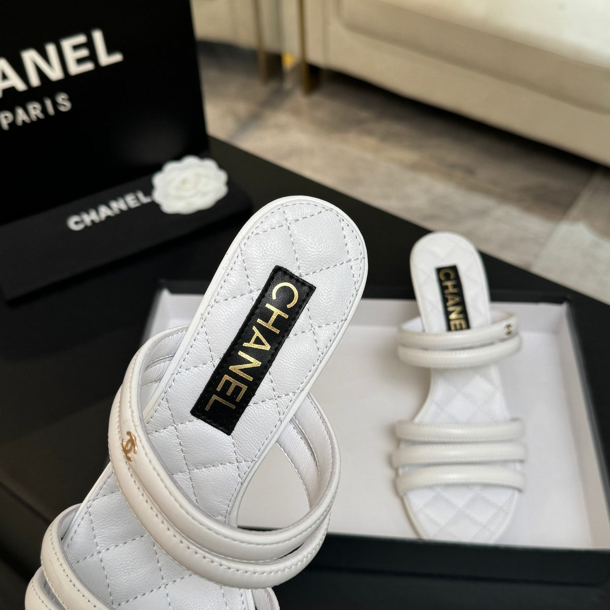 CC 26C Double C Strap Sandals White Sheepskin