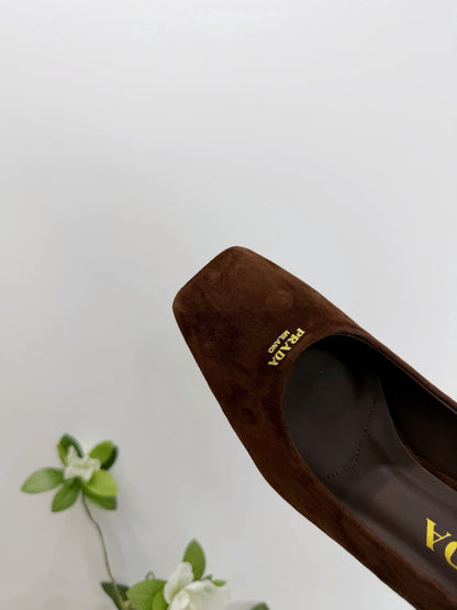 PRA 26SS Square-toe Block Heels 85 Dark Brown Suede 592362