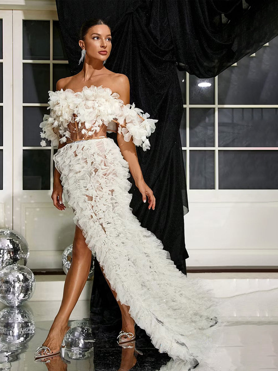 Nevaeh Off Shoulder High Split Maxi Dress