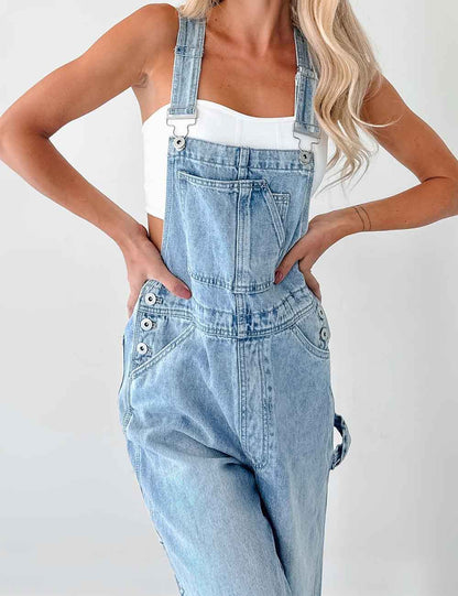 Trendy Denim Washed Straight Leg Bib Overall