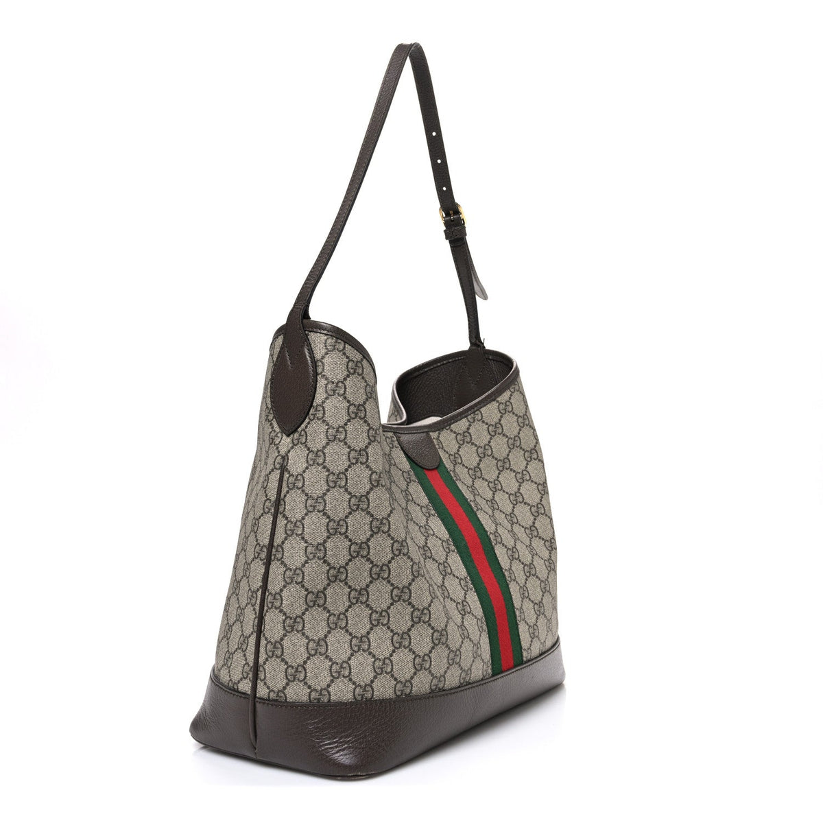 GG Supreme Monogram Textured Dollar Calfskin Web Large Ophidia Bucket Shoulder Bag Beige Ebony New Acero