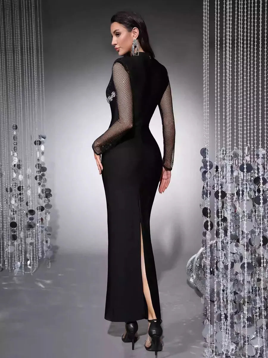 Aileen Rhinestone Patchwork Maxi Dress