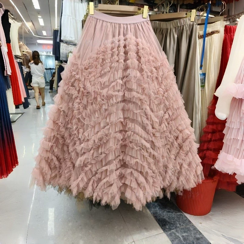 Sheer Slimming Layered Midi Skirt Polyester Loose Paneled