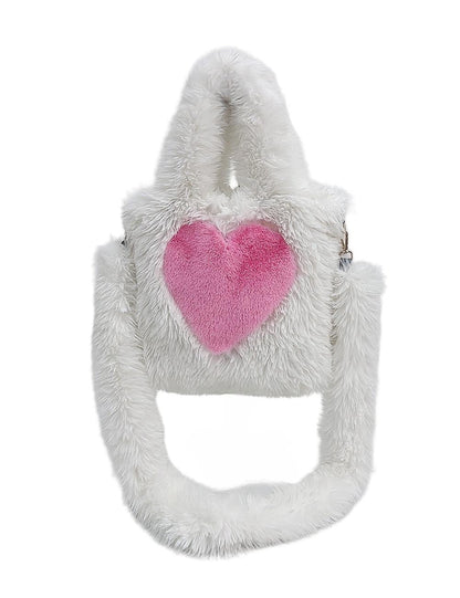 Large Capacity Fuzzy Heart Tote Shoulder Bag
