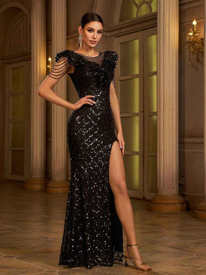 Eloise Round Neck Sequin Maxi Dress