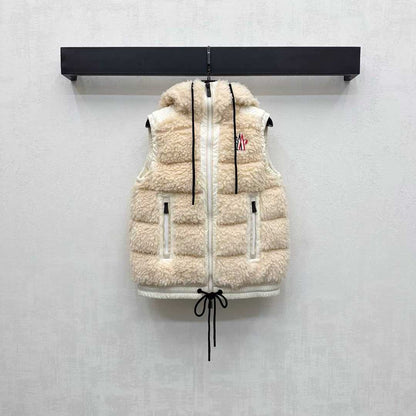 Moncle 25 Teddy Plush Down Vest in Beige