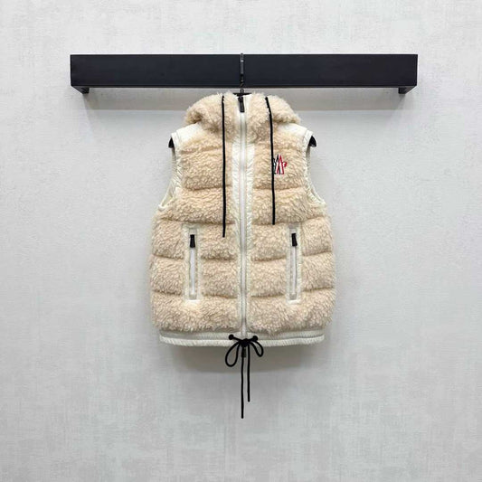 Moncle 25 Teddy Plush Down Vest in Beige