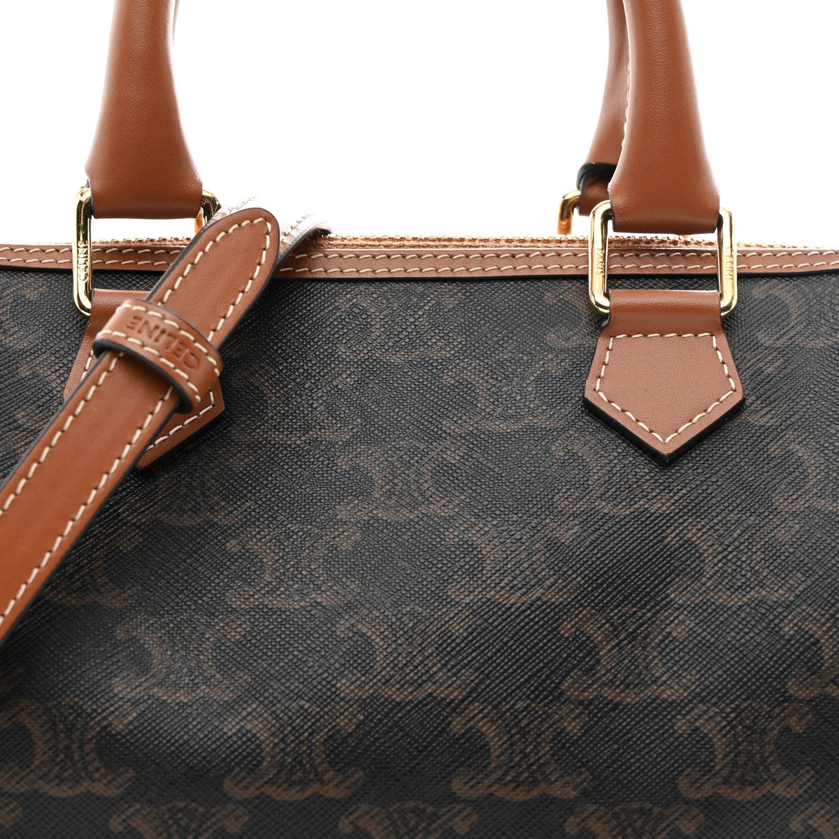 Triomphe Canvas Calfskin Small Boston Bag Tan