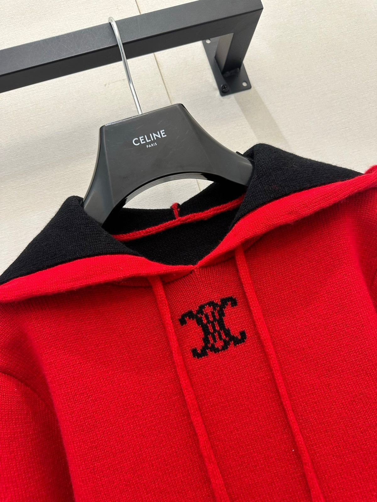 Celin Embroidered Hooded Sweater Red Wool 346089