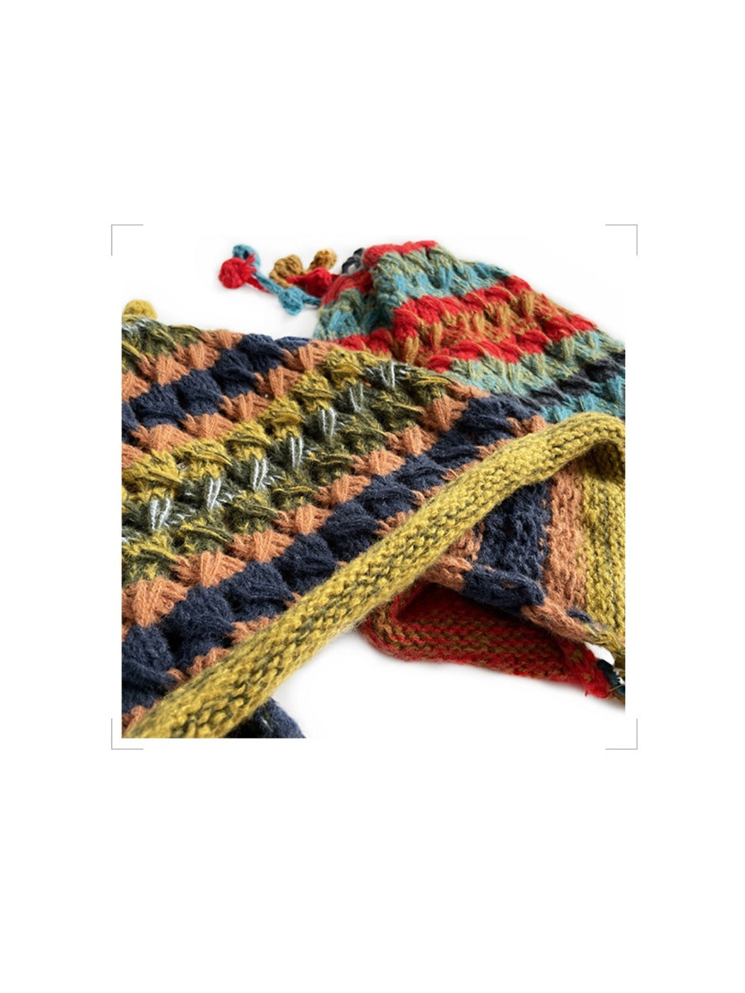 Haila - Colorful Earflap Knitted Beanie with Pompoms