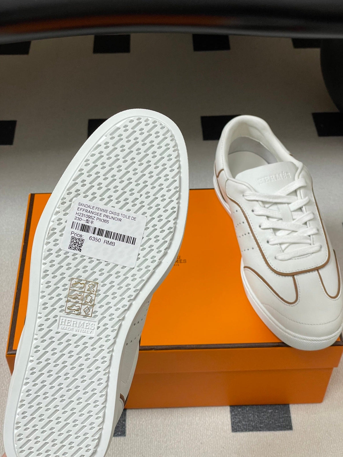 Hermes 26 Match Sneakers White Brown in Calfskin 594339