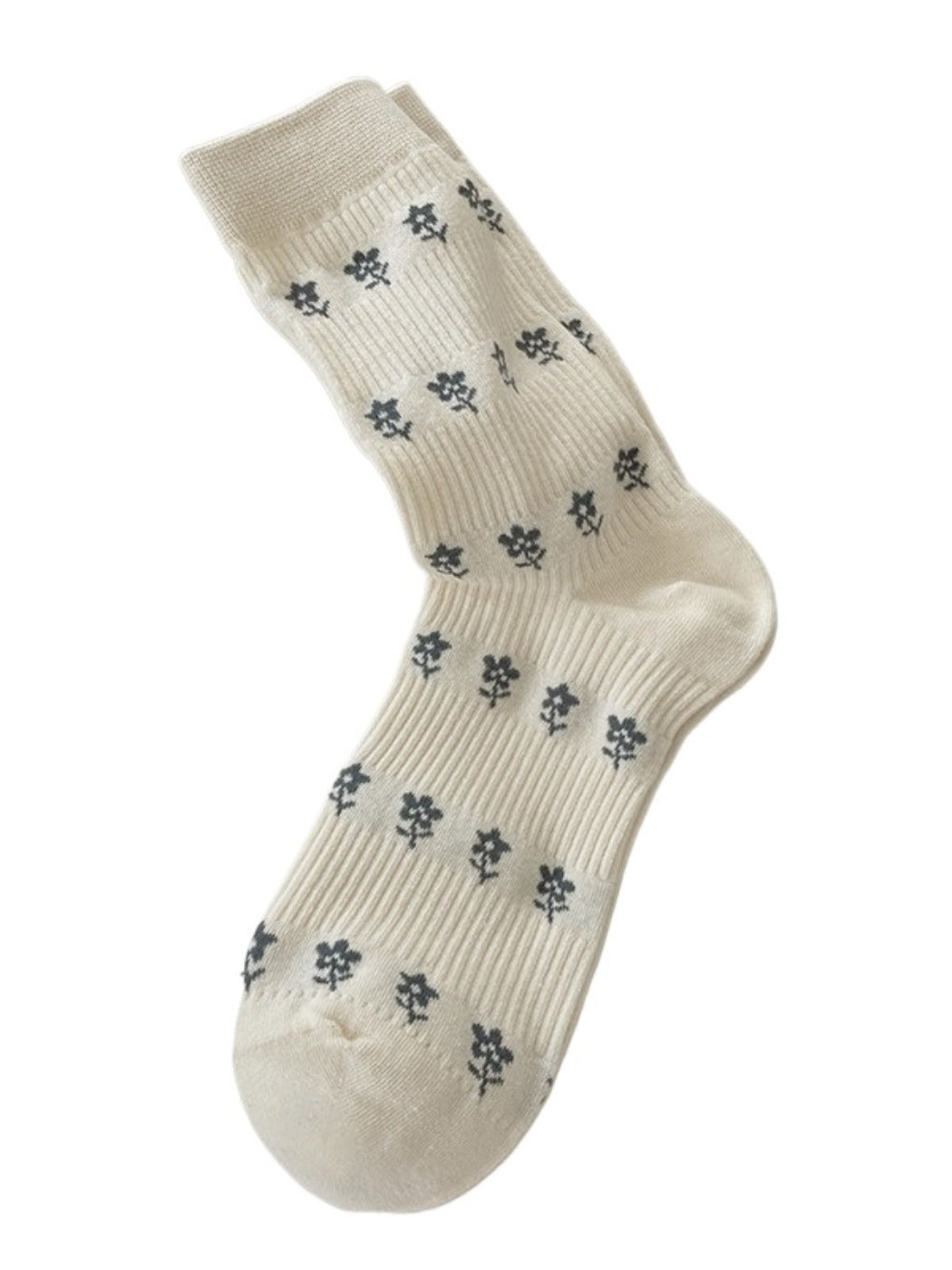 Rufia - Gray Floral Bow Mid-Calf Socks for Women