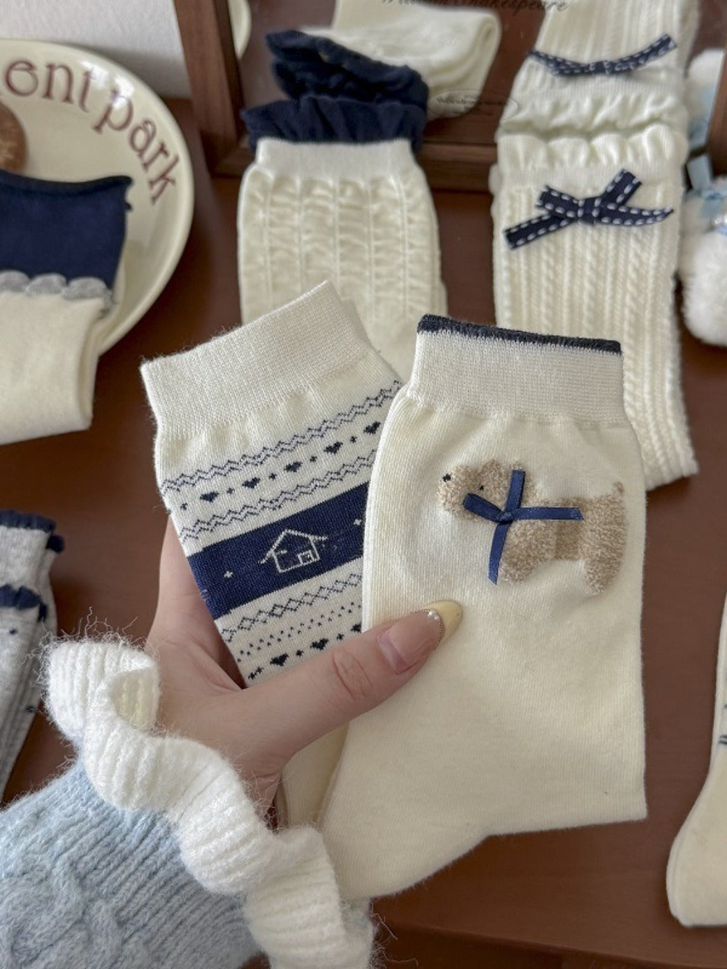 Rufia - White Mid-calf Socks with Various Patterns – 7 Options