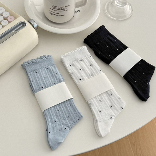 Polka Dot Ruffle Ribbed Thin Socks