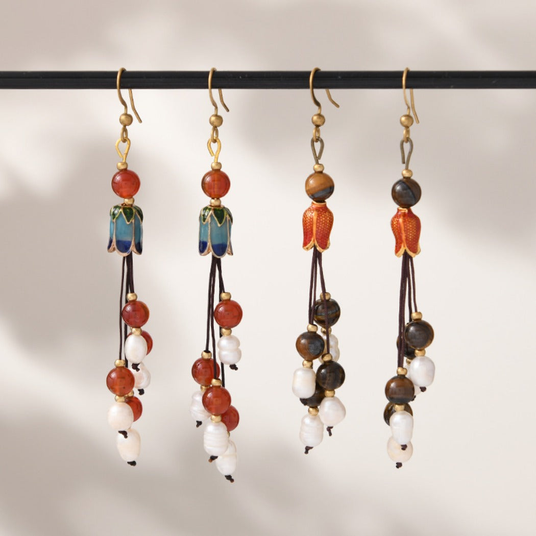 Earwish - Vintage Classic Beaded Long Fringe Earrings - Elegant &amp; Chic