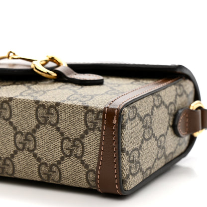 GG Supreme Monogram Mini Horsebit 1955 Shoulder Bag Beige Brown Sugar