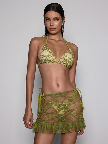 Nayeli Lace Ruffle Bikini Three Piece Set